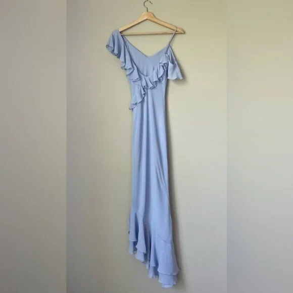 NEW Reformation Martine Midi Asymmetric Dress Ice Water Light Blue | size XS - Picture 10 of 13
